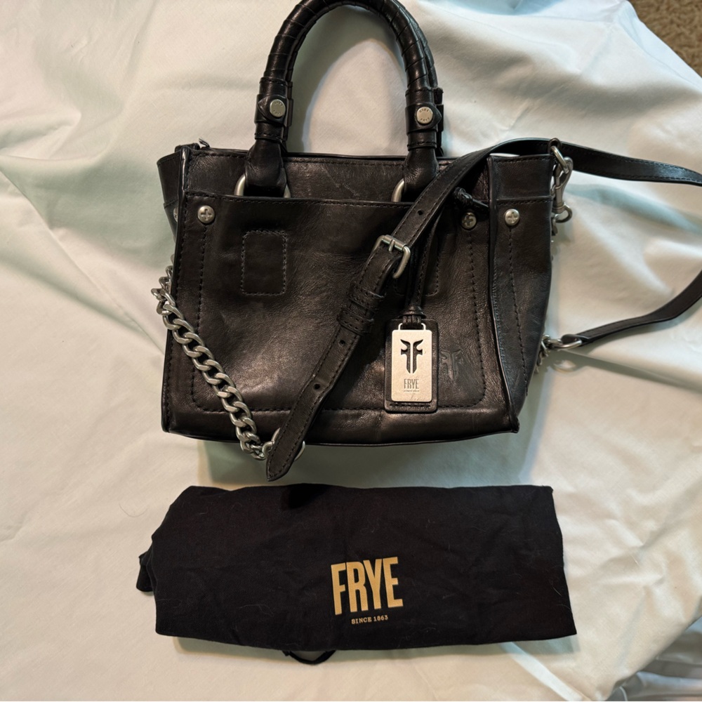 Frye Black Leather Satchel with Silver Accents